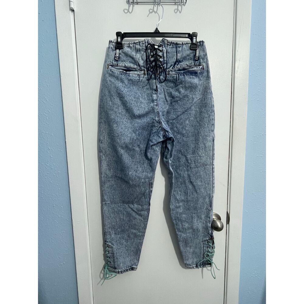 VTG 90s Acid Wash Lace Up Ankle Jeans Size 9/10 High Rise Tapered Leg Grunge - Picture 5 of 8
